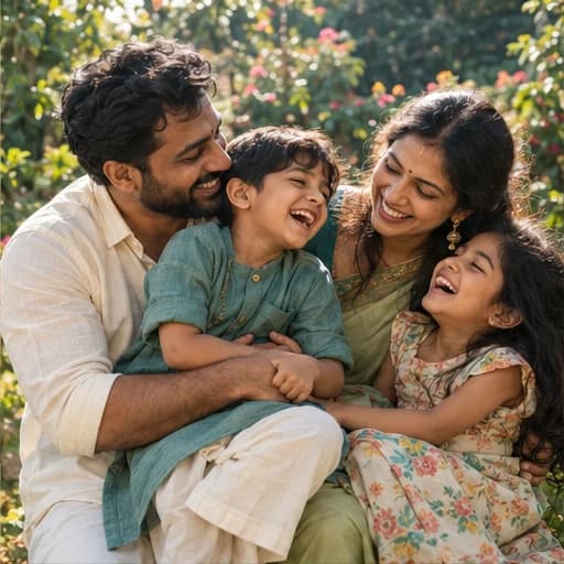 AI-generated concept of an Indian family sharing a joyful outdoor moment